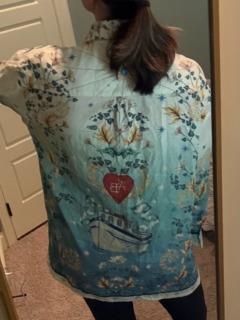 Agua Bendita Printed Silk-Feel Button Shirt with Nautical Heart Motif - Picture 5 of 7